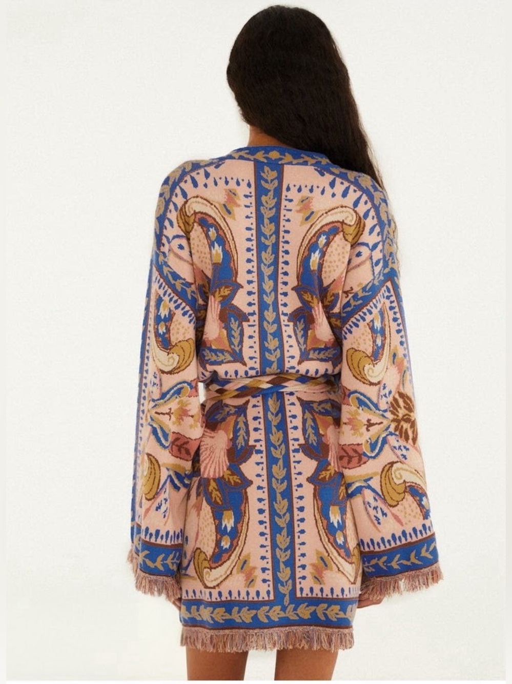 Farm Rio Blue Sea Garden Scarf Tassels Knit Mini Dress XL - Picture 3 of 7